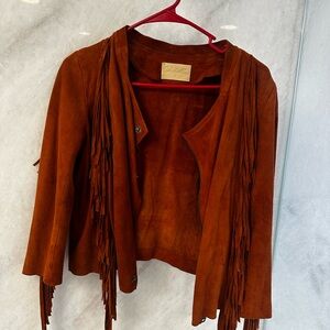 Cleobella Brown Leather Jacket with Fringe Details